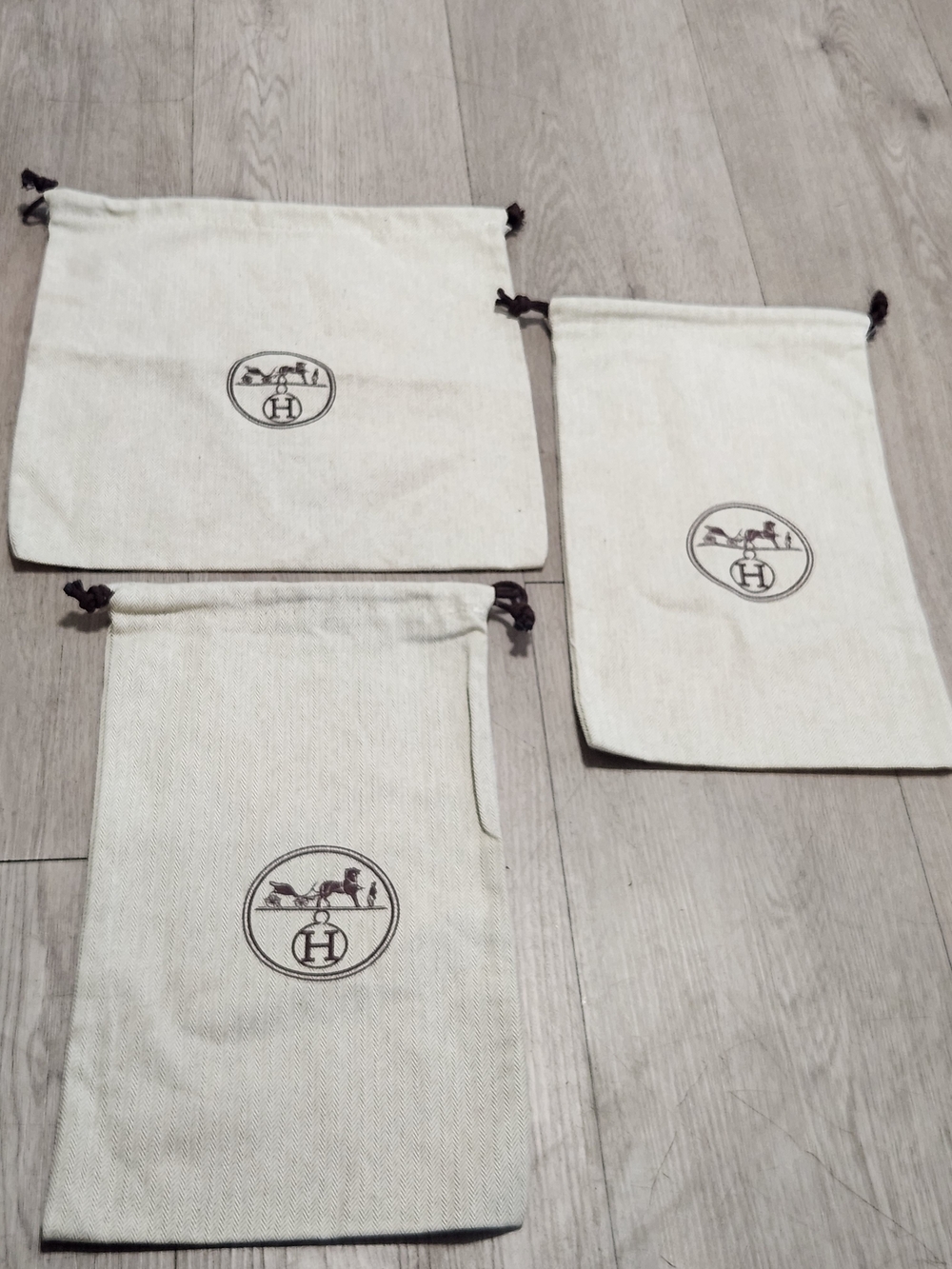 Hermes Lot of 3 Authentic Herringbone Cotton Dust Bags